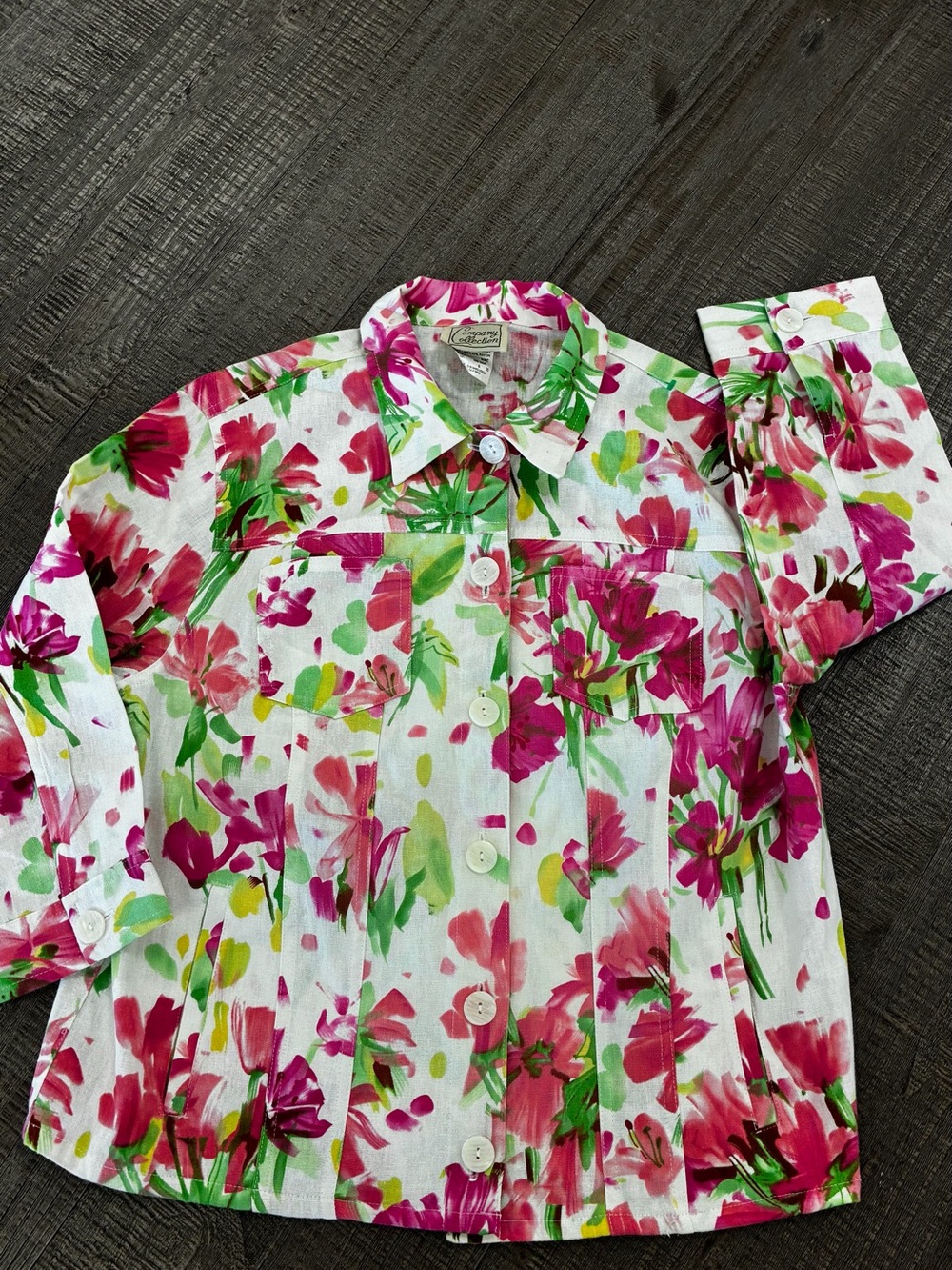 Company collection Pink & Green Floral Printed light weight button jacket size 8